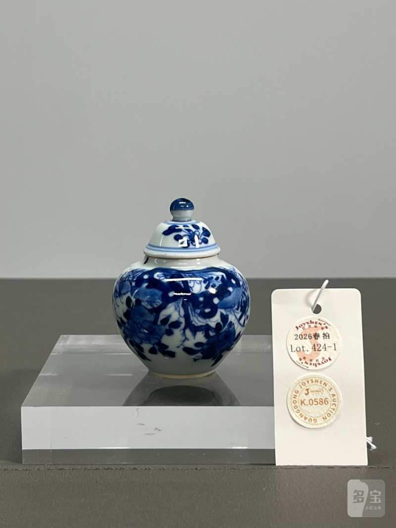清康熙  青花虫草纹小盖罐 - 图2